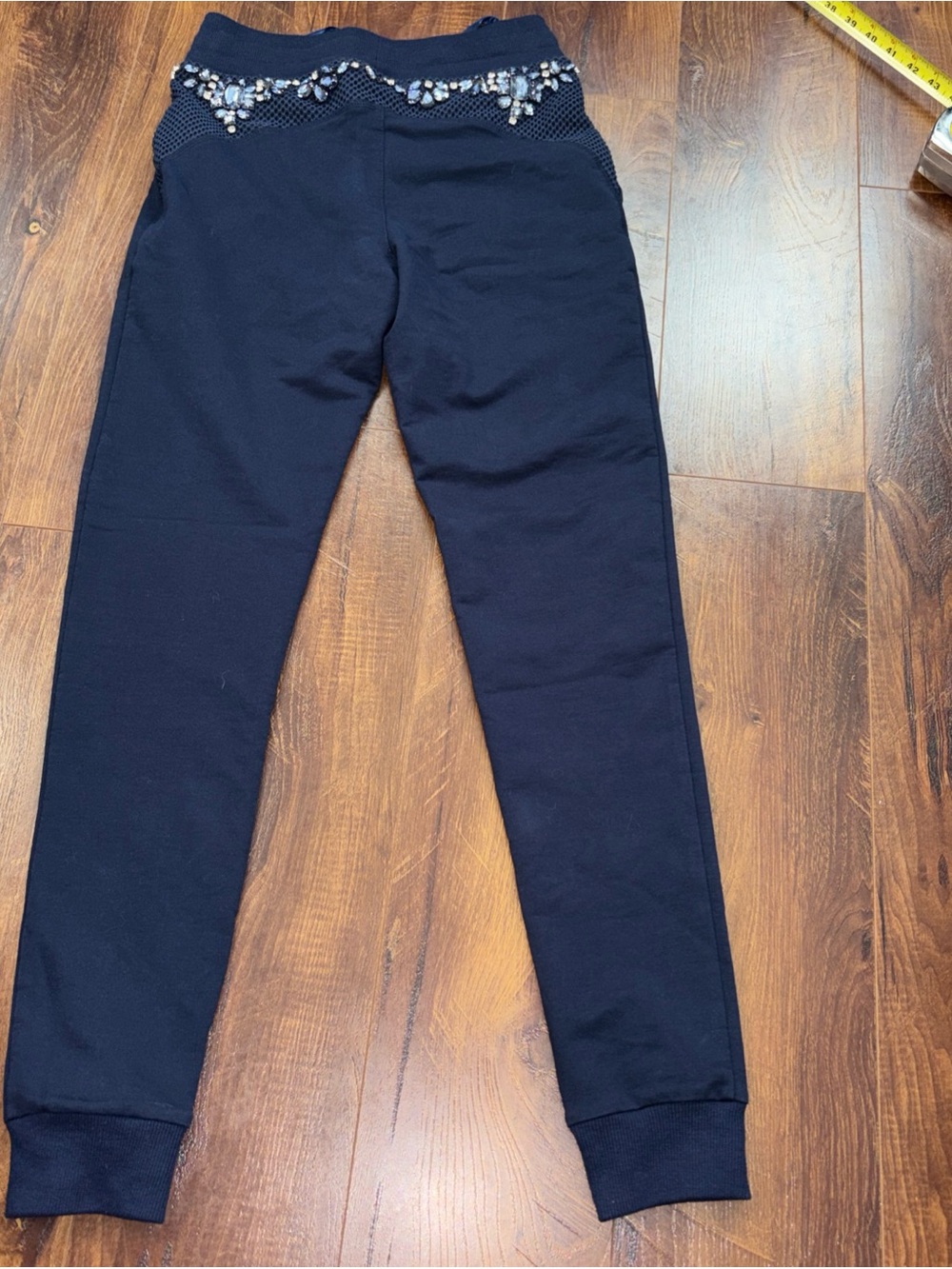Roberto Cavalli Gym Women's Navy Blue Crystal Embellished Mesh Jogger Pants Sz M